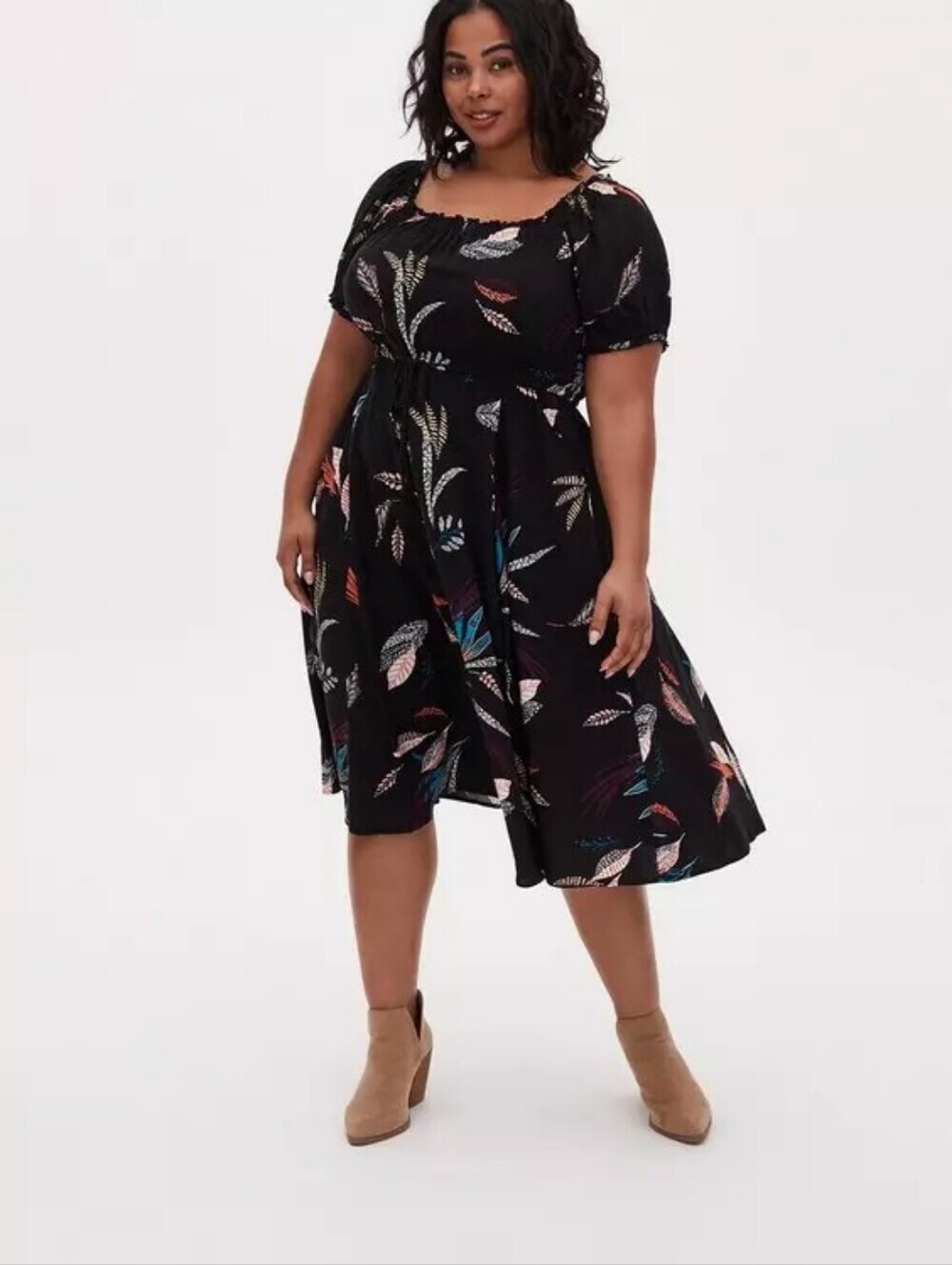 Torrid Midi Challis Puff Sleeve Dress Size 2